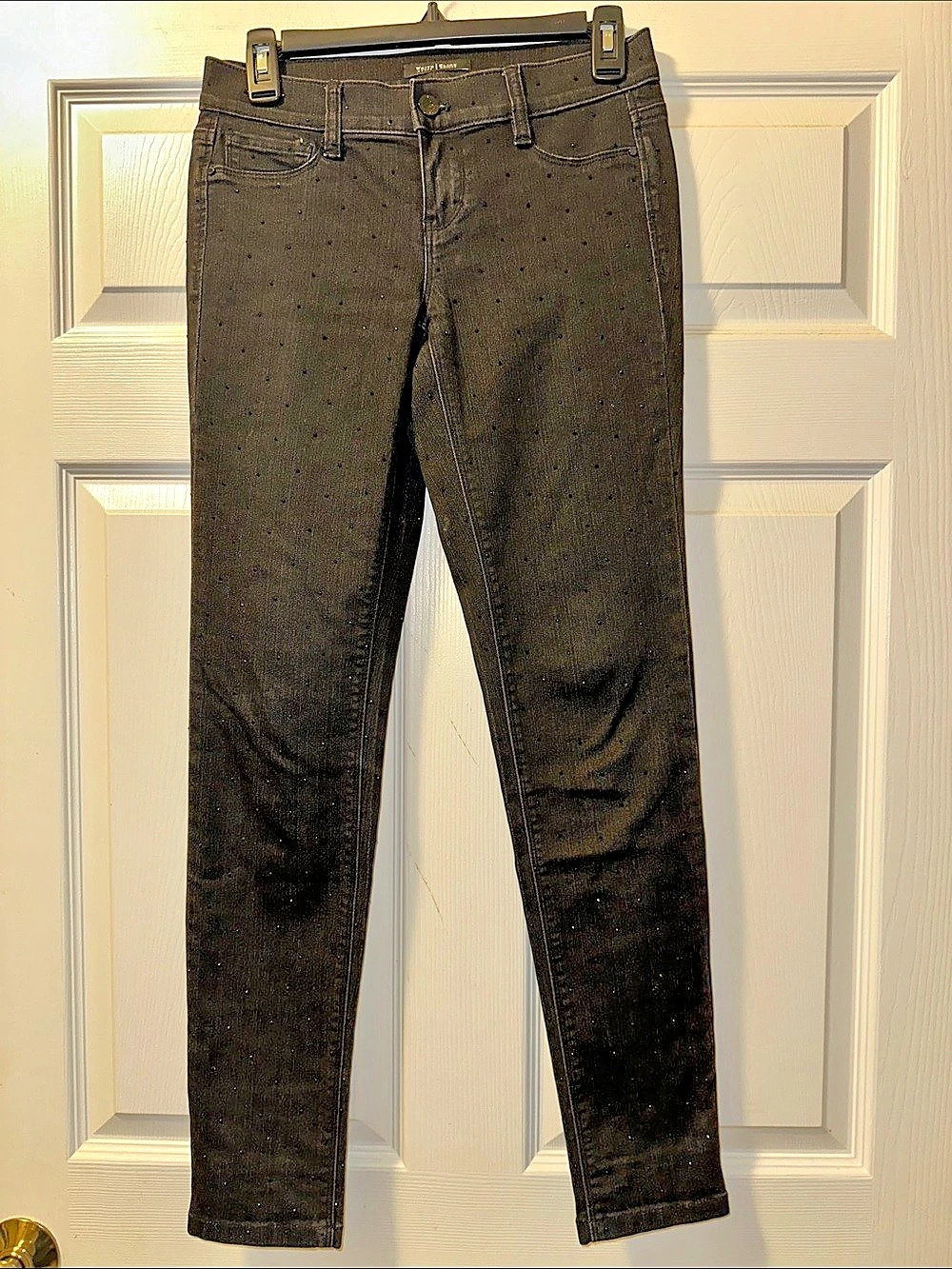 White House Black Market Black Skinny Leg Jeans with Black Crystals Throughout S